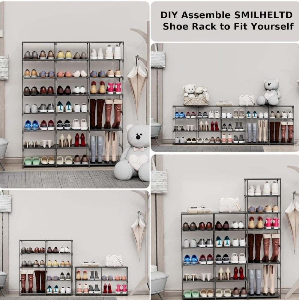 Black & Gray Multi-Tier shoe/boot/storage Rack with Open Shelves